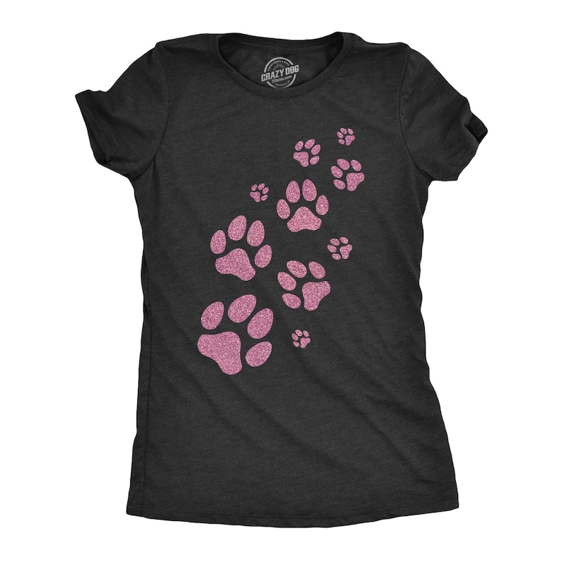 Pink Glitter Dog Paw Print Shirt, Women's Dog Owner Gift image 2
