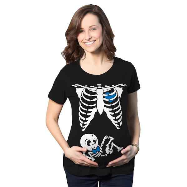 Camiseta de maternidade com estampa de esqueleto para bebê menino, camiseta divertida de Halloween para gestantes.