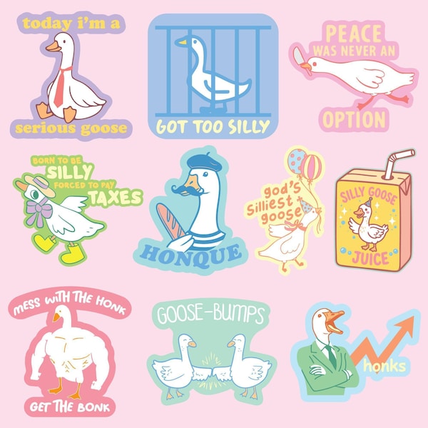 Goose Stickers Set | 10 Geese Designs | Punny Goose Bumps