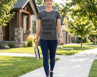 Funny Sports Mom Shirt, Eat Sleep Repeat, Women's Tee
