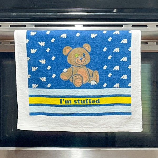 I'm Stuffed Towel, Teddy Bear Tea Towels, Funny Hand Towels , Housewarming Gift, Christmas Gift, Hostess Gift, Funny Towels, I'm Full