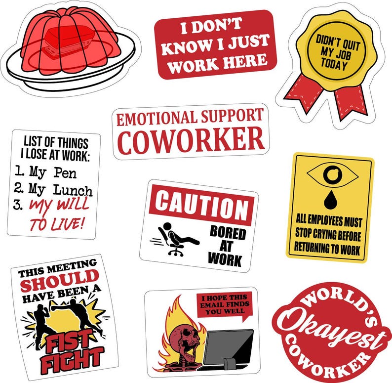 Funny Office Stickers: "just Work Here" Decals - Set of 10 - Etsy