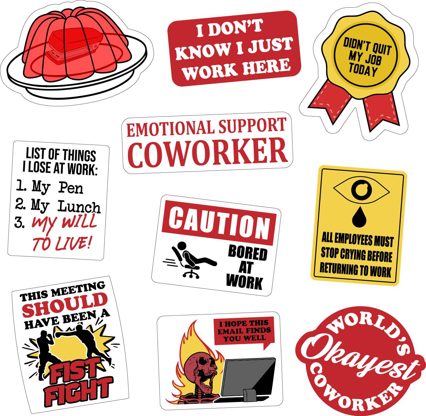 Funny Office Stickers: "just Work Here" Decals - Set of 10 - Etsy