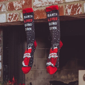 Christmas Socks, Adult Christmas Humor Socks, Men's Socks, Santa Loves Going Down, Funny Socks, Festive Socks, Christmas Gift, Santa Socks image 2