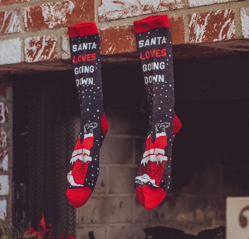 Christmas Socks, Adult Christmas Humor Socks, Men's Socks, Santa Loves Going Down, Funny Socks, Festive Socks, Christmas Gift, Santa Socks image 2