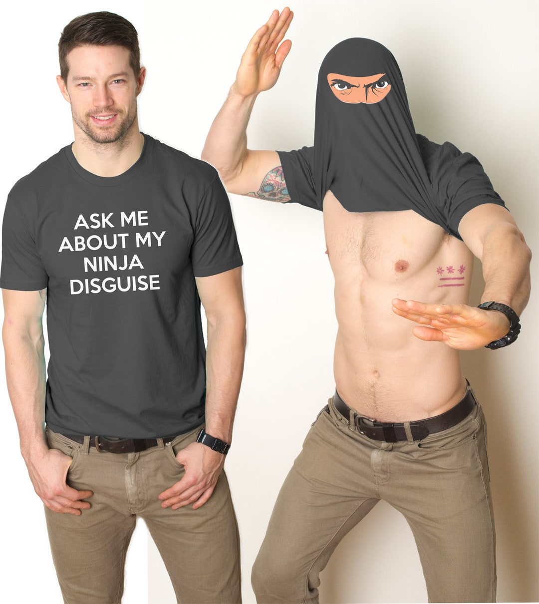 Mens Ask Me About My Ninja Disguise Flip T shirt Funny Costume Graphic  Humor Tee (Black) - 3XL Graphic Tees
