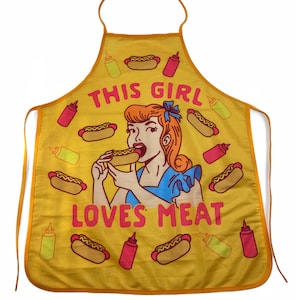 This Girl Loves Meat, Innuendo Aprons, Inappropriate Aprons, Cooking Apron, Funny Cook Aprons, Foodie, Hotdog Aprons, Meat Aprons, Grilling