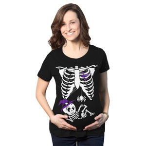 Koszulka ciążowa Witch Skeleton, Śmieszna koszulka ciążowa, Śmieszna koszulka ciążowa, Koszulka ciążowa na Halloween, Kostium ciążowy, Klatka piersiowa dla niemowląt