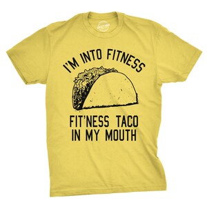 Funny Fitness Taco T-Shirt, Mens Foodie Tee Yellow