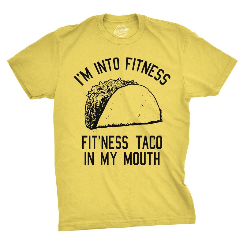 Funny Fitness Taco T-Shirt, Mens Foodie Tee Yellow