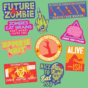 Zombie Sticker Set - Funny Undead Decals, Apocalypse Theme