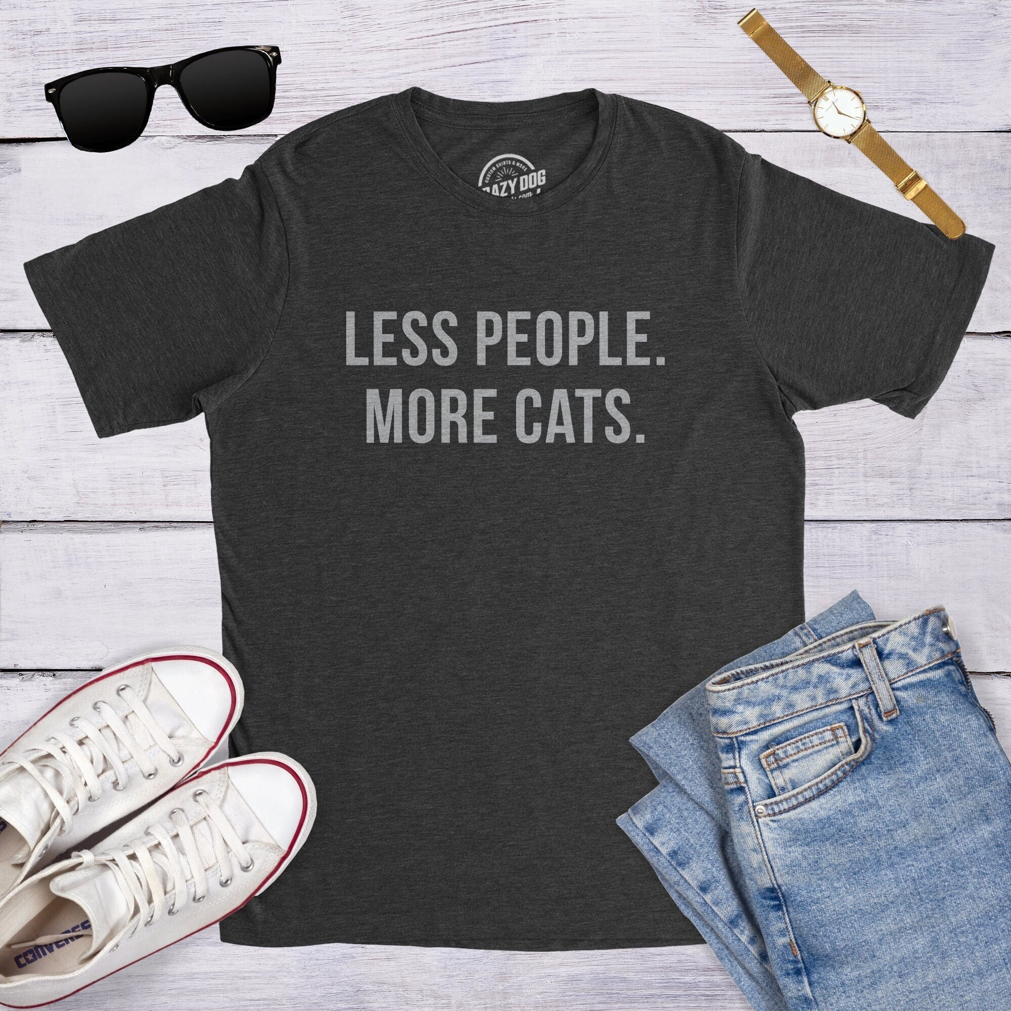 Less People More Cat Mens Cat T Shirt Cat Dad Shirt Funny Etsy