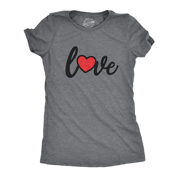 Heart Love Shirt, Love Script Tee, Heart With Love, Cursive Love, Wife Anniversary Gift, Newlywed Shirt Woman, Valentines Day Shirt Il_570xn