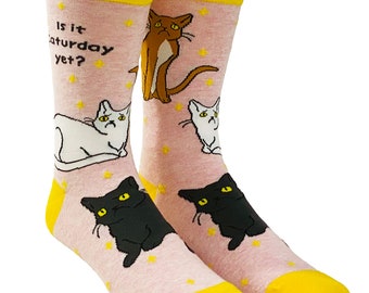 Is It Caturday Yet, Cat Socks, Cat Lover Gifts, Womens Novelty Socks, Cool Womens Socks, Funny Socks Women, Cat Socks For Women