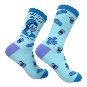Women&#39;s Nurses Socks, Nursing Symbol, Cool Womens Socks, Funny Socks Women, Stethoscope Socks, Nurse Gifts, Instant Nurse, Just Add Coffee