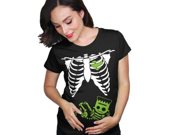 Frankenstein Skeleton Maternity Shirt, Funny Pregnant Shirt, Halloween Maternity Shirt, Maternity Costume