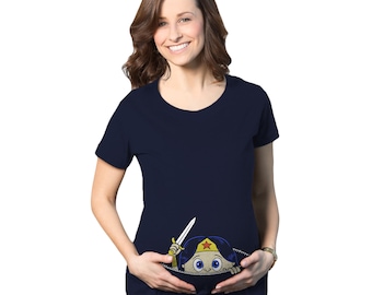 Funny Peeking Hero Baby Maternity Shirt, Pregnancy Announcement Tee