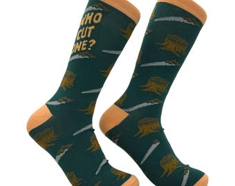 Funny Dad Socks: Who Cut One? Farting Joke Embroidered Socks