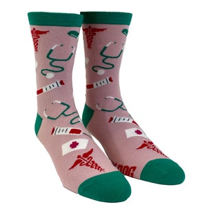 Women&#39;s Nurses Socks, Nursing Symbol, Cool Womens Socks, Funny Socks Women, Stethoscope Socks, Cute Nurse Gifts, Essential Worker Socks