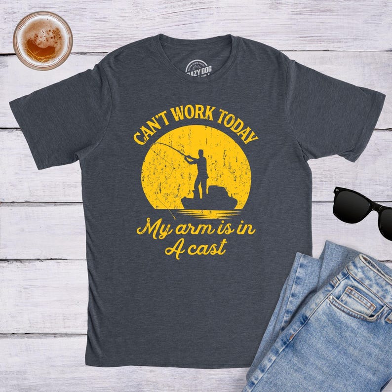 Funny Fishing T-Shirt, Fisherman Gift, Arm Cast Graphic Tee T-Shirt