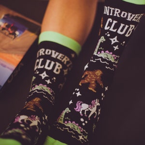 Bigfoot Mens Socks, Funny UNISEX Socks, Introvert&#39;s Club Socks, Guys Gifts Under 20, Loch Ness Monster Socks, Womens Unicorn Socks