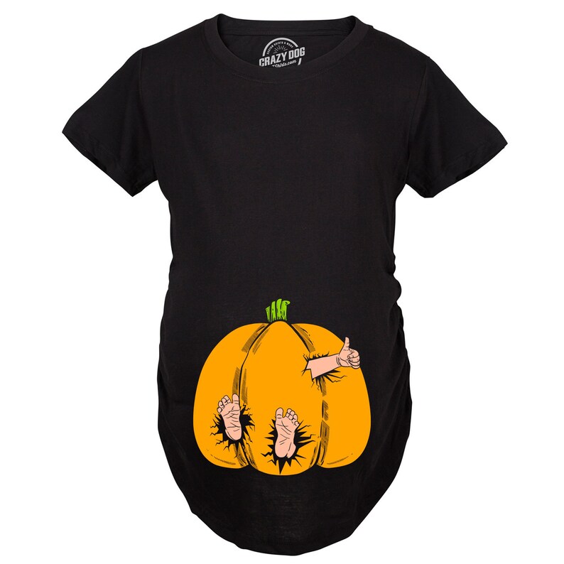 Monster Pumpkin Halloween Maternity T Shirt, Busting Out Pumpkin Pregnancy Shirt, New Mom Baby Halloween, Halloween Pregnancy Reveal image 2