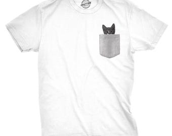 Cat Pocket T-Shirt, Funny Kitten Tee, Cat Lover Gift