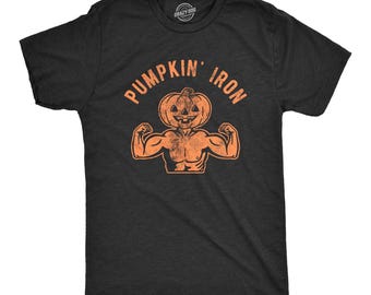 Pumpkin Iron Shirt, Funny Halloween Costume, Men's Tee