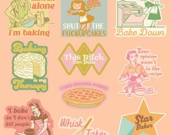 Ensemble d'autocollants de pâtisserie - 10 citations amusantes, Cette fille sait cuisiner, autocollants en vinyle extra larges