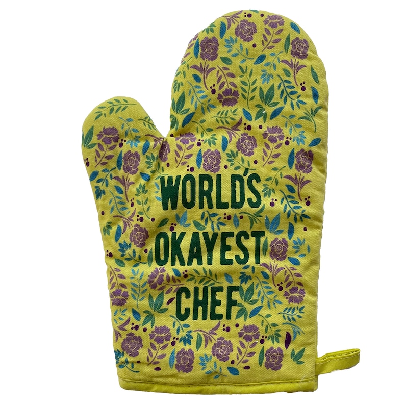 World's Okayest Chef Oven Mitt, Housewarming Gift, Pot Holder, Christmas Gift, Hostess Gift, Funny Oven Mitts, Floral, Millennial