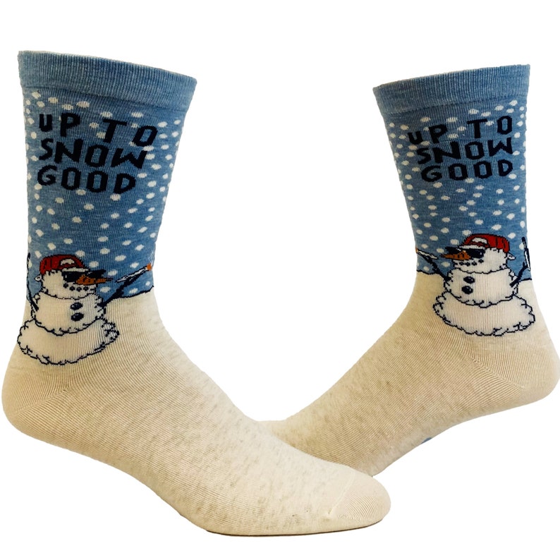 Christmas Socks, Adult Christmas Humor Socks, Men's Socks, Festive Winter Socks, Up To Snow Good, Snowman Socks image 1