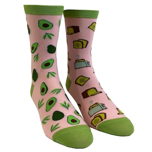 Women&#39;s Food Socks, Avocado Toast Socks, Millennial Socks, Avocado Gifts, Food Lover Presents, Funny Foodie Socks, Food Lover Gift