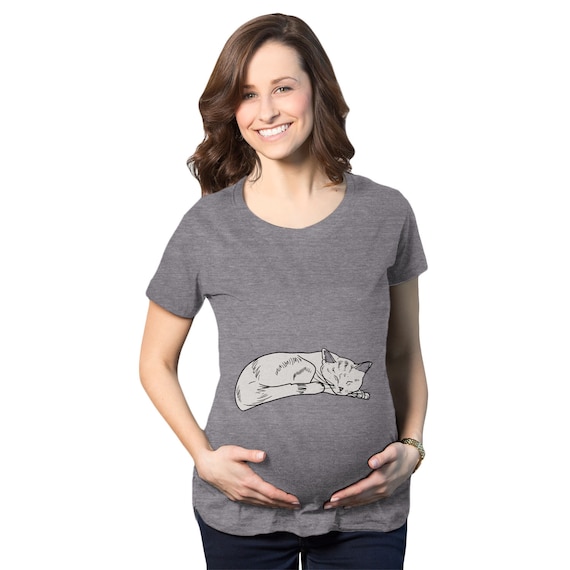 Baby Cat Lying Cat T Shirt Cat On Bump Maternity Shirt, Cat