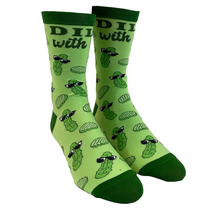 Dill With It Pickle Socks Funny Womens Mens Socks Youth Womens (5-10.5)
