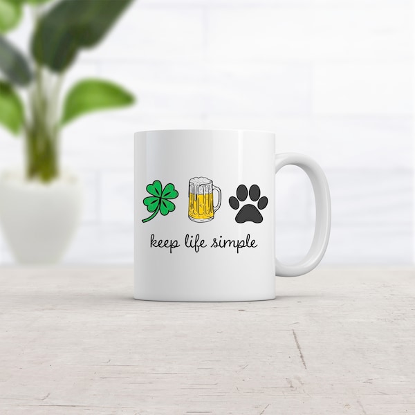 Mug drôle de la Saint-Patrick, Mugs humoristiques, Mugs à café, Keep Life Simply, Mugs St. Pattys, Mugs à café drôles, Shamrock, Bière, chiens, Mug patte de chien