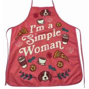 I'm A Simple Woman, Dogs, Coffee, Pizza, Funny Aprons, Cooking Apron, Funny Cook Aprons, Dog Aprons, Dog Mom, Dog Mom Gifts, Love Dogs