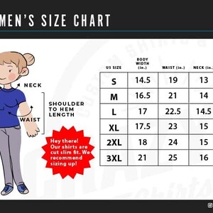 May include: A women's size chart from Crazy Dog T-shirts. The chart includes measurements in inches for body width, waist, neck, sleeve length, and shoulder to hem length, with sizes ranging from S to 3XL. A cartoon woman is shown.