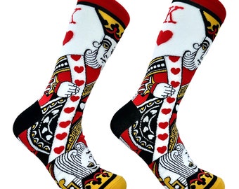 MENS KIng Of Hearts Socks, Sarcastic Socks, Rude Socks, Poker Player Socks, King Socks, Groomsmen Socks, Funky Socks, Playing Cards