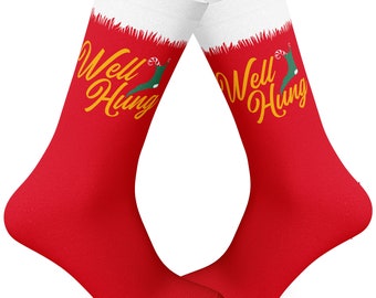 Christmas Socks, Adult Christmas Humor Socks, Men's Socks, Well Hung, Funny Socks, Festive Socks, Christmas Gift, Stocking Socks