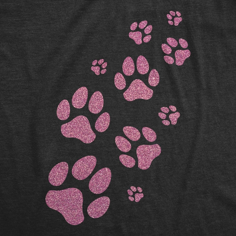 Pink Glitter Dog Paw Print Shirt, Women's Dog Owner Gift image 3