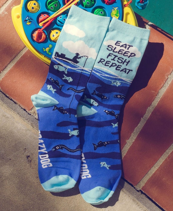 Funny Dad Socks, Eat Sleep Fish Repeat Socks, Funky Fishing Socks