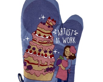 Artist At Work, Young Baker, Housewarming Gift, Christmas Gift, Hostess Gift, Funny Oven Mitts, Gifts for Young Bakers, Cute Oven Mitts