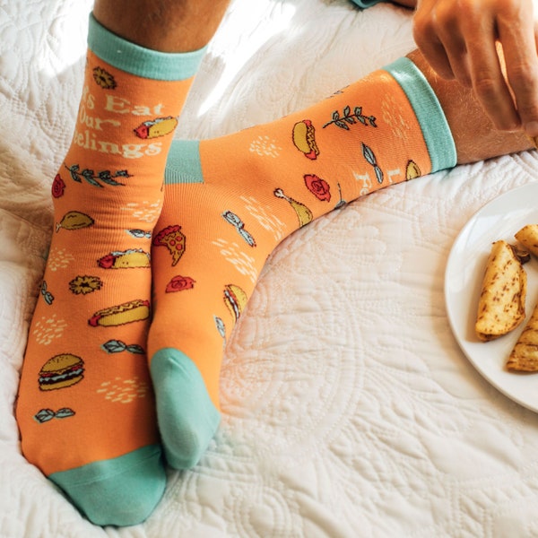 Let's Eat Out Feelings Socks, Junk Food Socks, Burger Socks, Pizza Socks, Foodie Gifts, Womens Novelty Socks, Funny Socks Womens