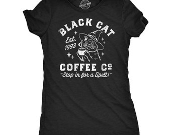 Black Cat Coffee Co Halloween T-Shirt, Witch Hat