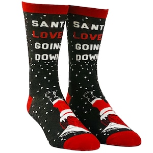 Christmas Socks, Adult Christmas Humor Socks, Men's Socks, Santa Loves Going Down, Funny Socks, Festive Socks, Christmas Gift, Santa Socks image 1