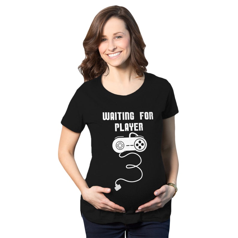 Gaming Maternity Shirt, Nerdy Pregnancy Shirt, Funny Maternity Shirt, Funny Pregnant Shirt, Baby Announcement Shirt, Waiting for Player image 1
