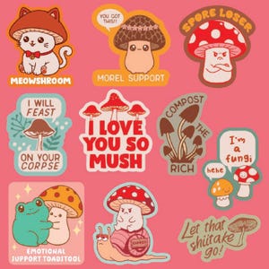 10 geanimeerde paddenstoelenstickers | Grillige 'I Will Feast on Your Corpse'-stickers