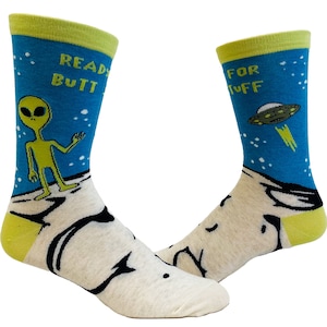 Ready For Butt Stuff Socks, Alien Socks, Guys Gifts Under 20, Out of This World Socks, Alien Socks, Innuendo Socks, Inappropriate Socks