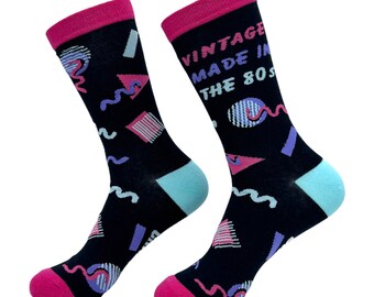 Vintage 80s Socks: Funky Neon Pattern, Novelty Gift