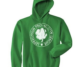 Mens Leprechaun Protection League Hoodie, St Patricks Day Green Hoody